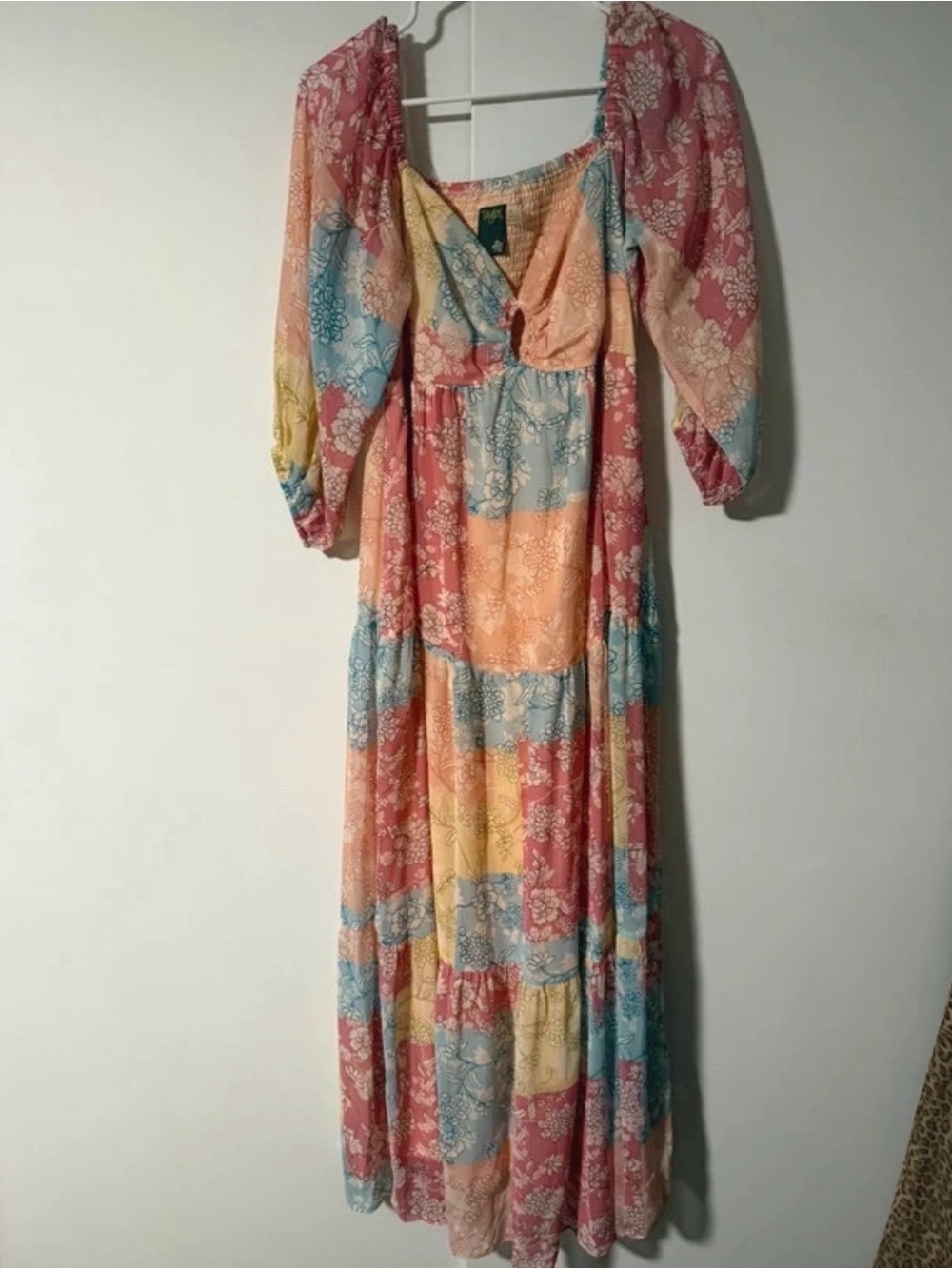 Taylor Multicolor Patchwork Maxi Dress in Pink, Blue & Yellow